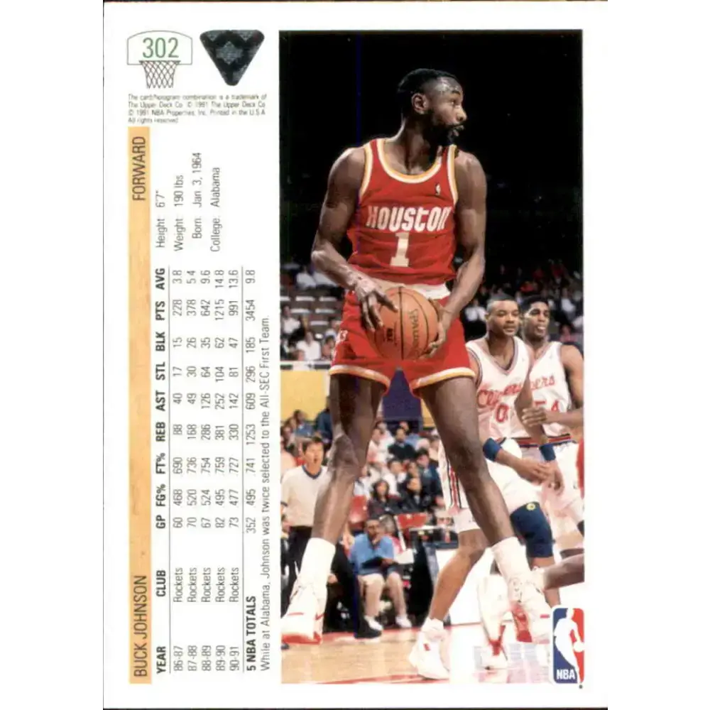 1991-92 Upper Deck #302 Buck Johnson NM-MT Houston Rockets Basketball Card - Basketball Card Single