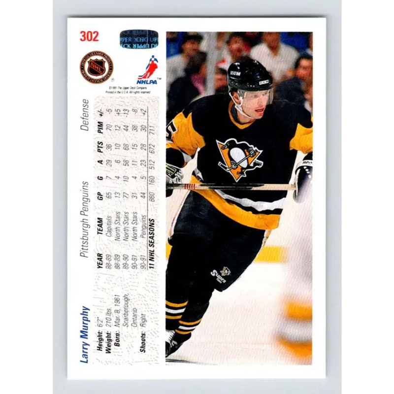 1991-92 Upper Deck #302 Larry Murphy NM-MT Pittsburgh Penguins Hockey Card - Hockey Card Single