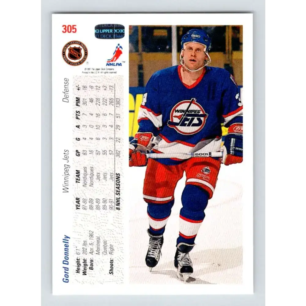 1991-92 Upper Deck #305 Gord Donnelly NM-MT Buffalo Sabres Hockey Card - Hockey Card Single