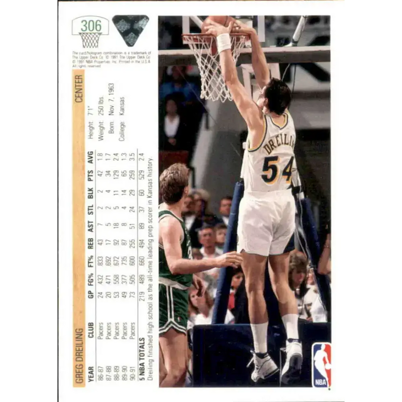 1991-92 Upper Deck #306 Greg Dreiling NM-MT Indiana Pacers Basketball Card - Basketball Card Single