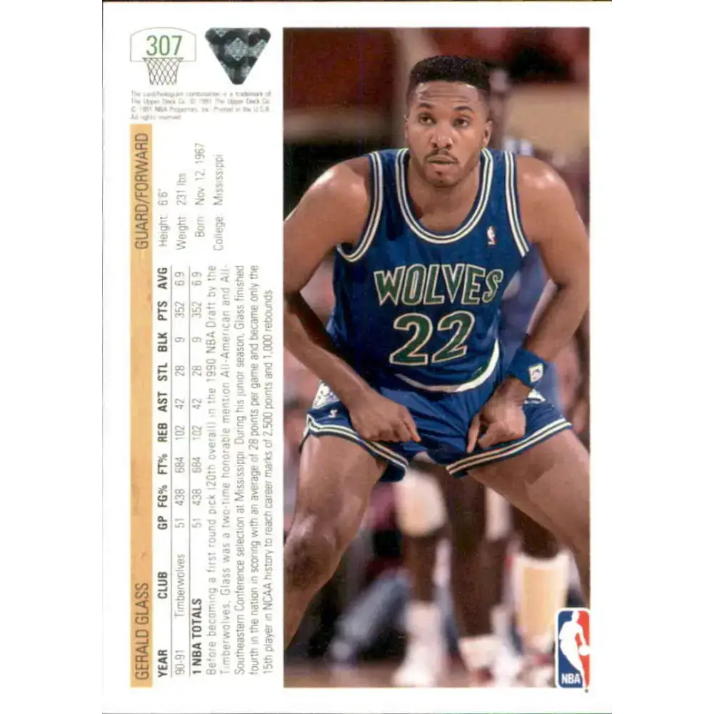 1991-92 Upper Deck #307 Gerald Glass NM-MT Minnesota Timberwolves Basketball Card - Basketball Card Single