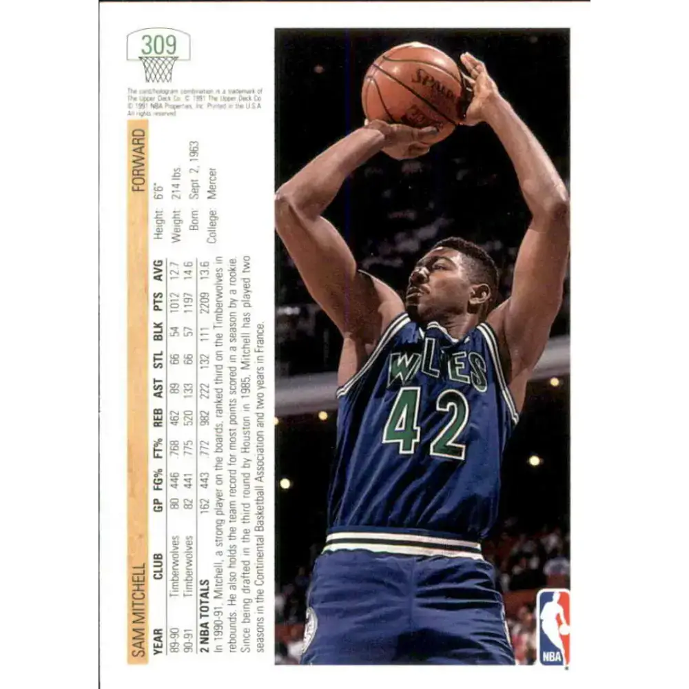 1991-92 Upper Deck #309 Sam Mitchell NM-MT Minnesota Timberwolves Basketball Card - Basketball Card Single