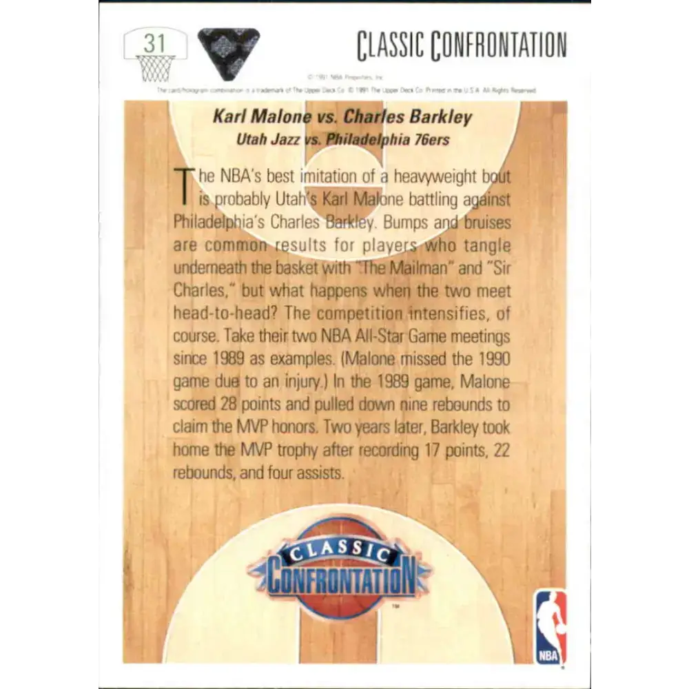 1991-92 Upper Deck #31 Karl Malone/Charles Barkley CC NM-MT Utah Jazz/Philadelphia 76ers Basketball Card - Basketball