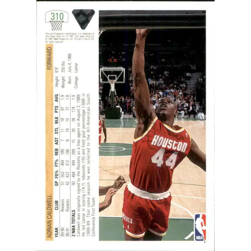 1991-92 Upper Deck #310 Adrian Caldwell NM-MT Houston Rockets Basketball Card - Basketball Card Single