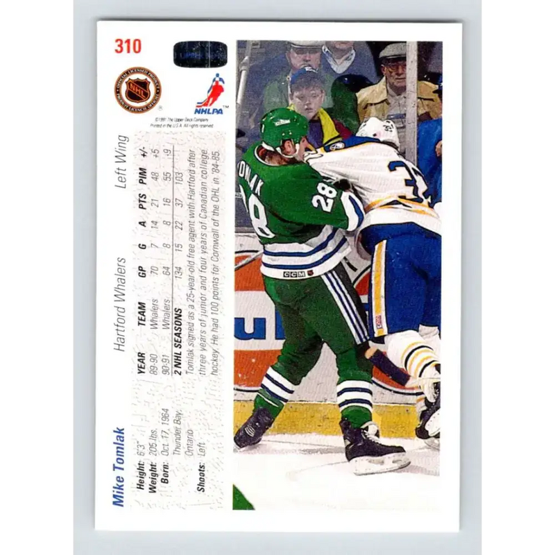 1991-92 Upper Deck #310 Mike Tomlak NM-MT Hartford Whalers Hockey Card - Hockey Card Single