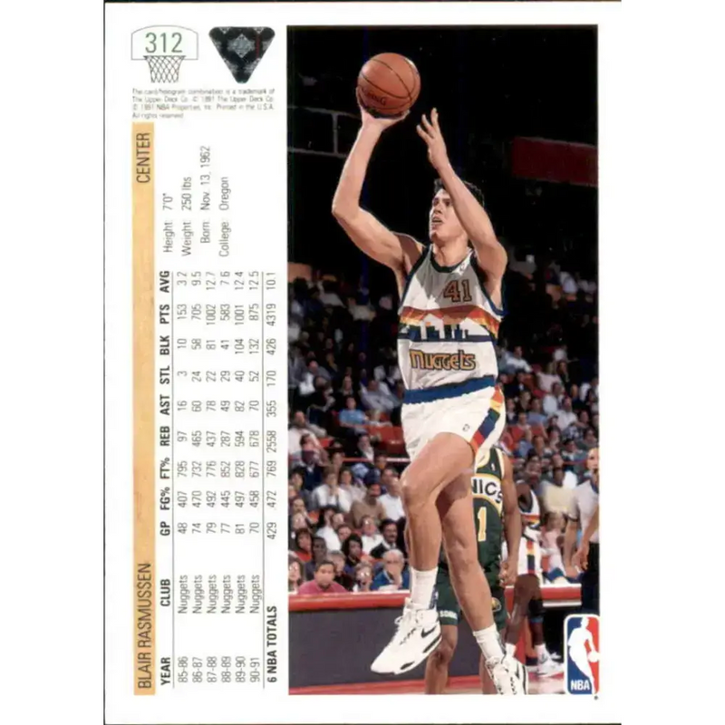 1991-92 Upper Deck #312 Blair Rasmussen NM-MT Denver Nuggets Basketball Card - Basketball Card Single