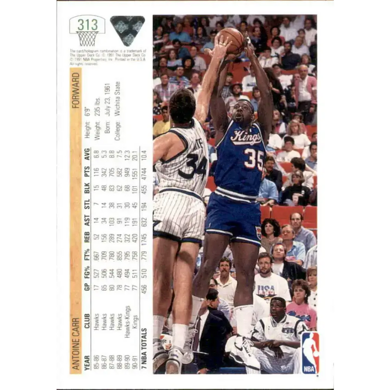 1991-92 Upper Deck #313 Antoine Carr NM-MT Sacramento Kings Basketball Card - Basketball Card Single