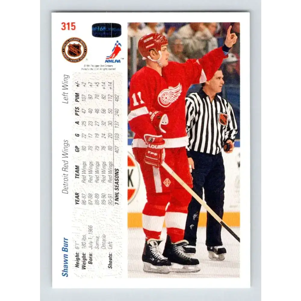 1991-92 Upper Deck #315 Shawn Burr NM-MT Detroit Red Wings Hockey Card - Hockey Card Single