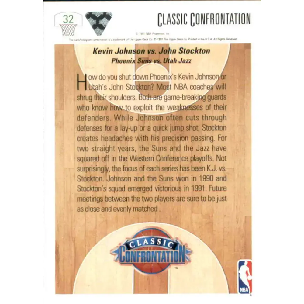 1991-92 Upper Deck #32 Kevin Johnson/John Stockton CC NM-MT Phoenix Suns/Utah Jazz Basketball Card - Basketball Card