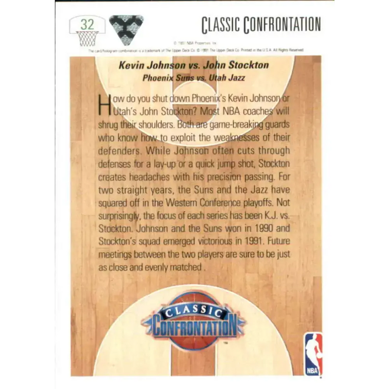 1991-92 Upper Deck #32 Kevin Johnson/John Stockton CC NM-MT Phoenix Suns/Utah Jazz Basketball Card - Basketball Card