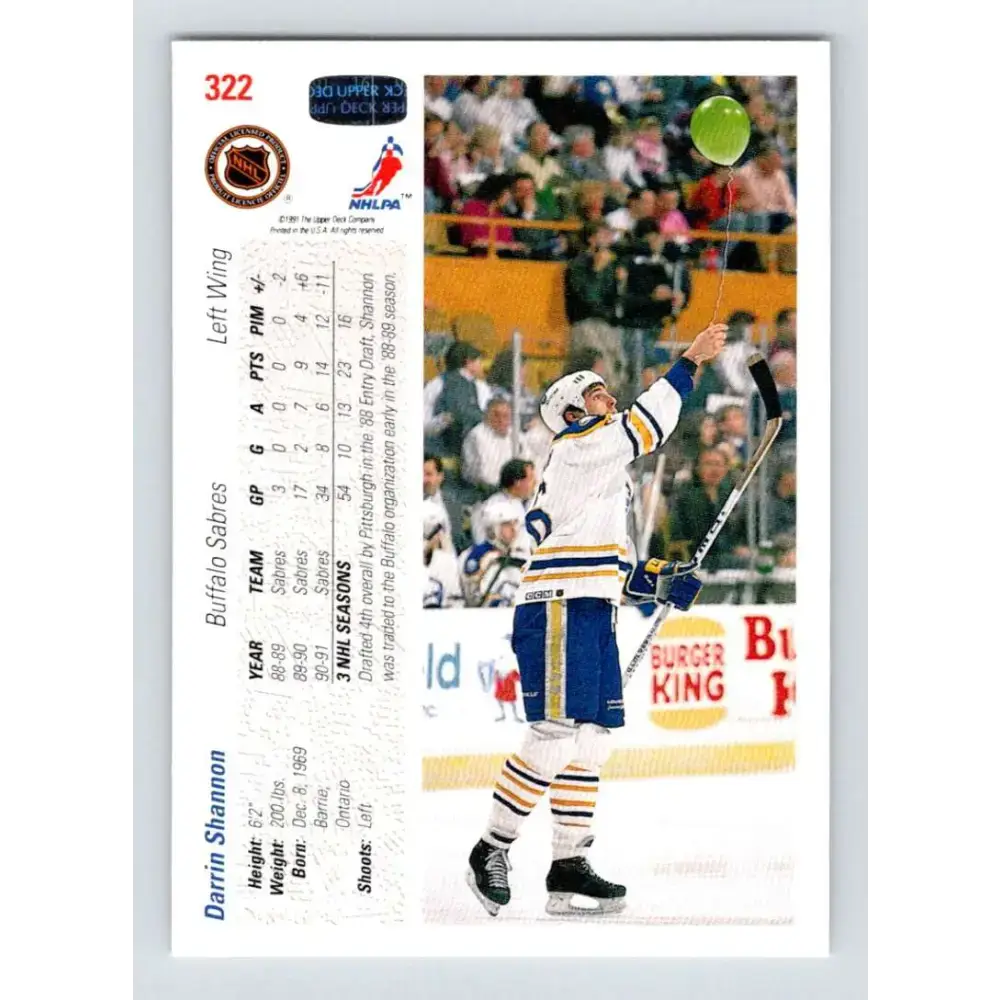 1991-92 Upper Deck #322 Darrin Shannon NM-MT Hockey Card - Hockey Card Single
