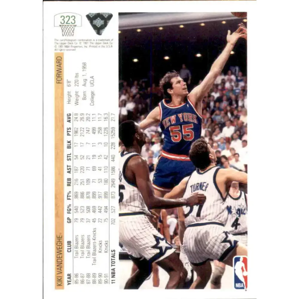 1991-92 Upper Deck #323 Kiki Vandeweghe NM-MT New York Knicks Basketball Card - Basketball Card Single