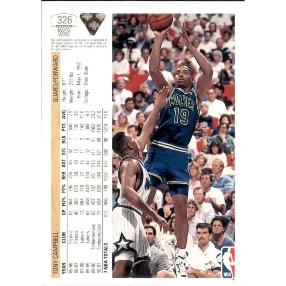 1991-92 Upper Deck #326 Tony Campbell NM-MT Minnesota Timberwolves Basketball Card - Basketball Card Single