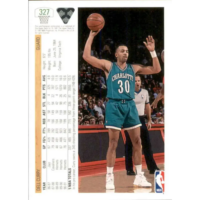 1991-92 Upper Deck #327 Dell Curry NM-MT Charlotte Hornets Basketball Card - Basketball Card Single