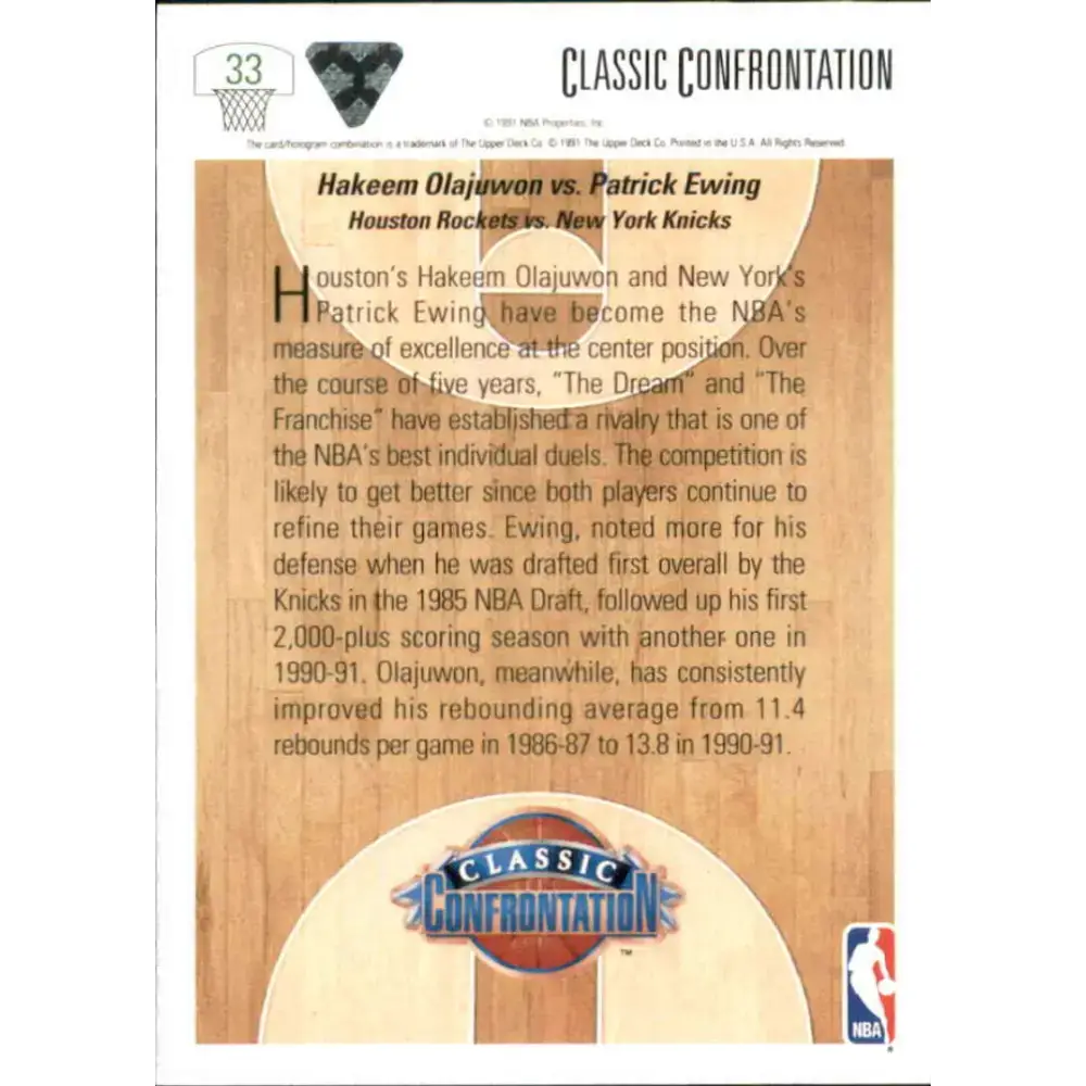 1991-92 Upper Deck #33 Hakeem Olajuwon/Patrick Ewing CC NM-MT Houston Rockets/New York Knicks Basketball Card