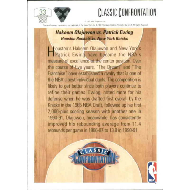 1991-92 Upper Deck #33 Hakeem Olajuwon/Patrick Ewing CC NM-MT Houston Rockets/New York Knicks Basketball Card