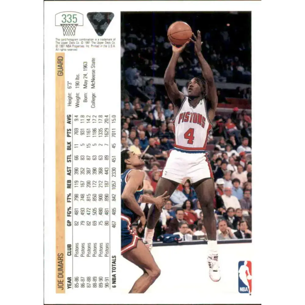 1991-92 Upper Deck #335 Joe Dumars NM-MT Detroit Pistons Basketball Card - Basketball Card Single