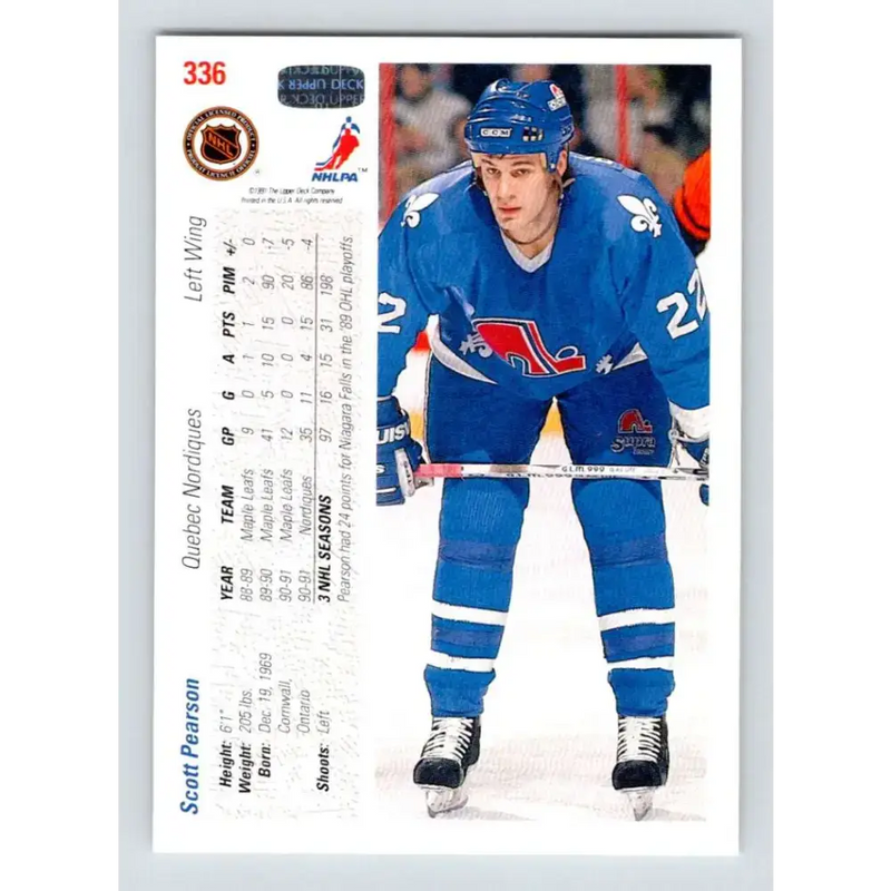 1991-92 Upper Deck #336 Scott Pearson NM-MT Quebec Nordiques Hockey Card - Hockey Card Single