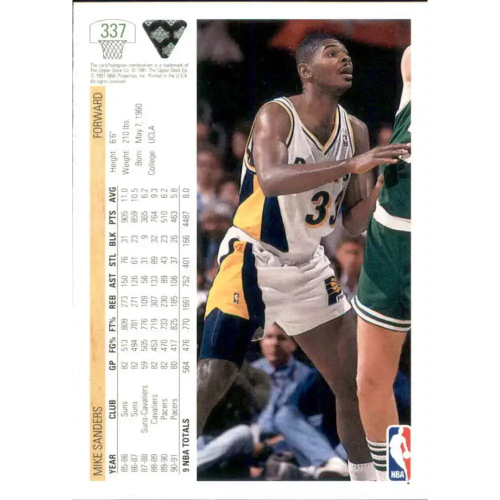 1991-92 Upper Deck #337 Mike Sanders NM-MT Indiana Pacers Basketball Card - Basketball Card Single