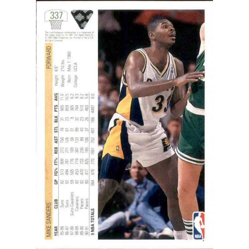 1991-92 Upper Deck #337 Mike Sanders NM-MT Indiana Pacers Basketball Card - Basketball Card Single