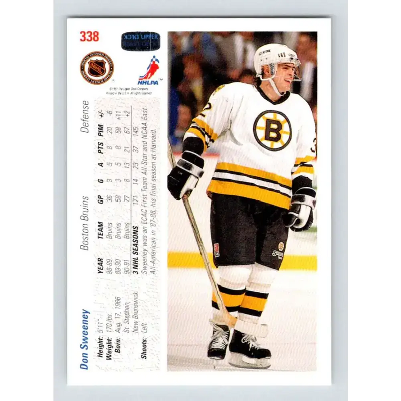 1991-92 Upper Deck #338 Don Sweeney NM-MT Boston Bruins Hockey Card - Hockey Card Single