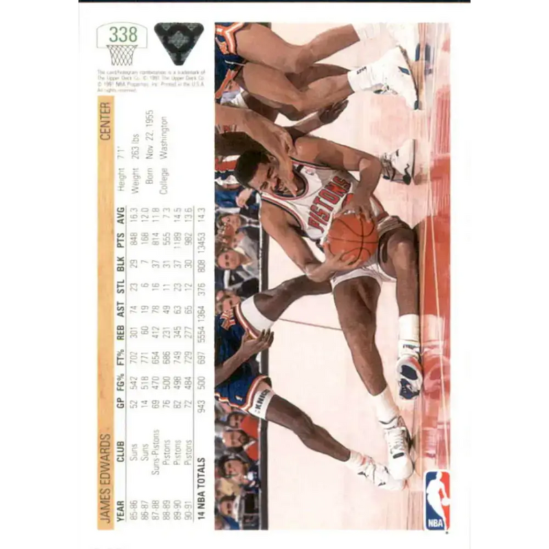 1991-92 Upper Deck #338 James Edwards NM-MT Detroit Pistons Basketball Card - Basketball Card Single