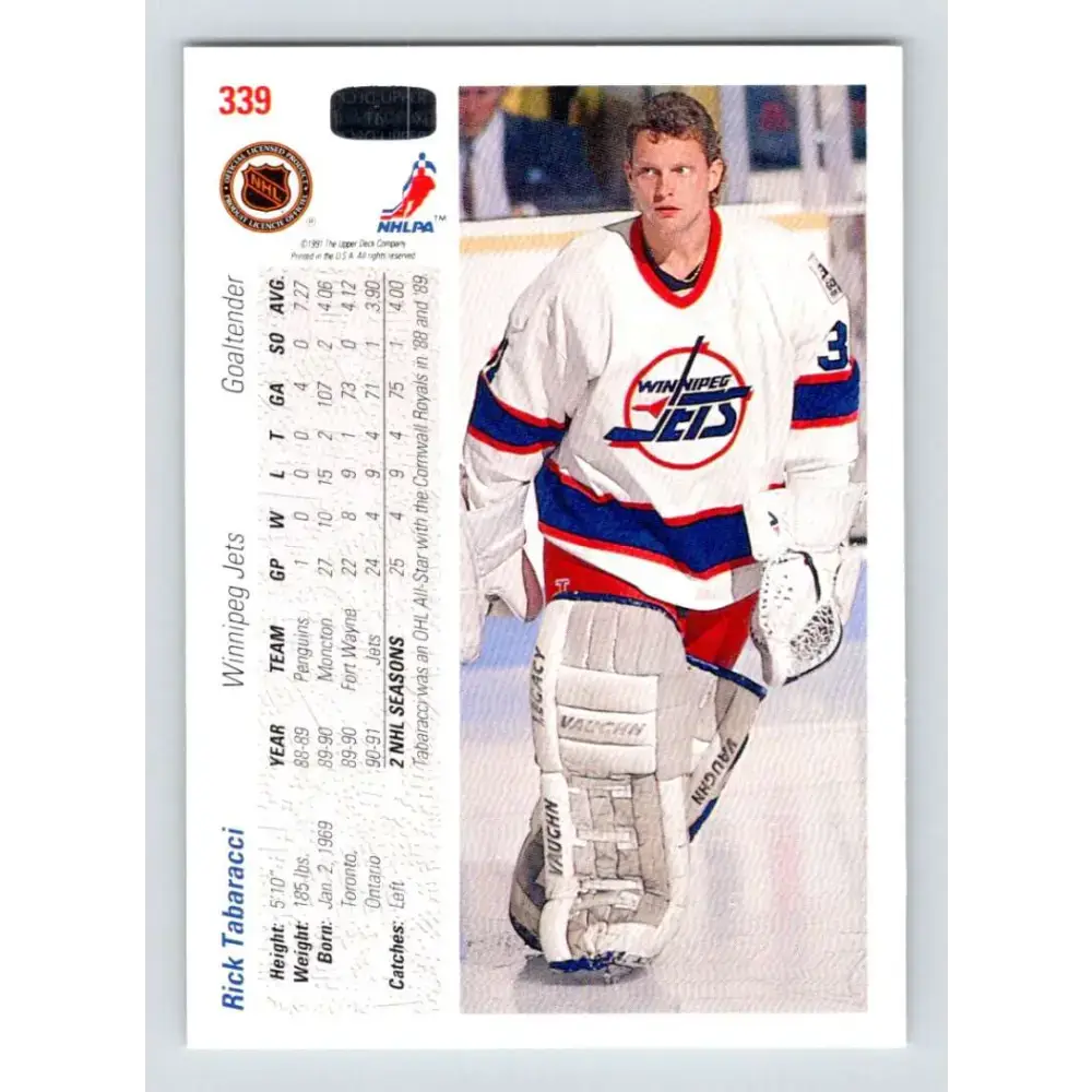 1991-92 Upper Deck #339 Rick Tabaracci NM-MT Winnipeg Jets Hockey Card - Hockey Card Single