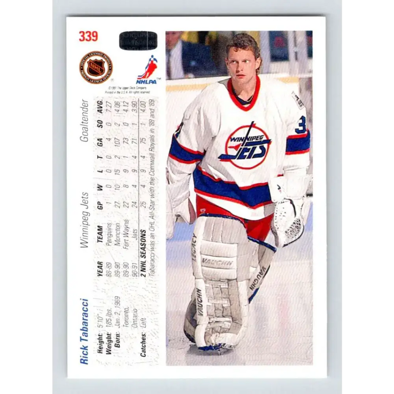 1991-92 Upper Deck #339 Rick Tabaracci NM-MT Winnipeg Jets Hockey Card - Hockey Card Single