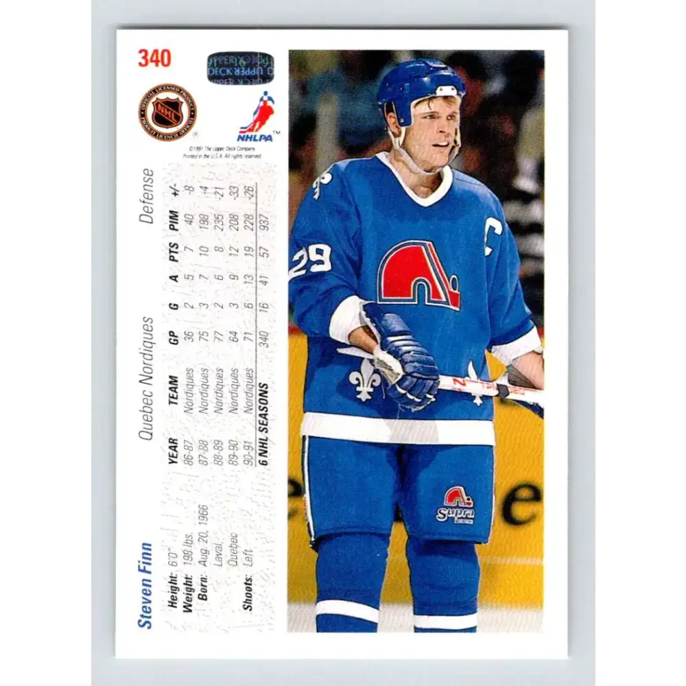 1991-92 Upper Deck #340 Steven Finn NM-MT Quebec Nordiques Hockey Card - Hockey Card Single