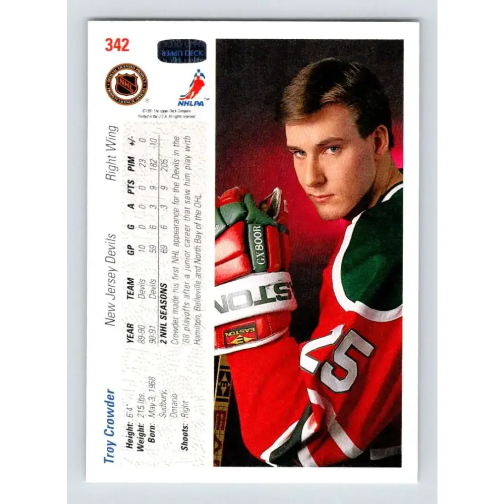 1991-92 Upper Deck #342 Troy Crowder NM-MT Hockey Card - Hockey Card Single