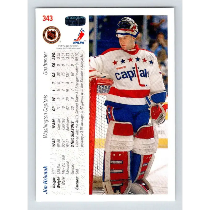 1991-92 Upper Deck #343 Jim Hrivnak NM-MT Washington Capitals Hockey Card - Hockey Card Single
