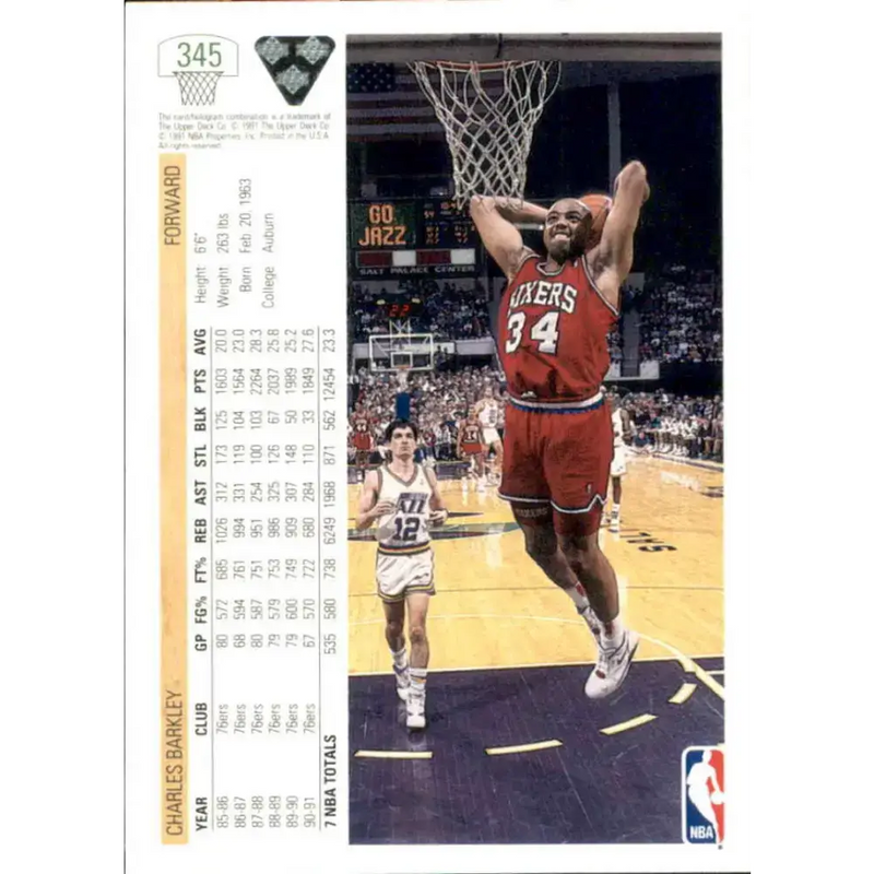 1991-92 Upper Deck #345 Charles Barkley NM-MT Philadelphia 76ers Basketball Card - Basketball Card Single