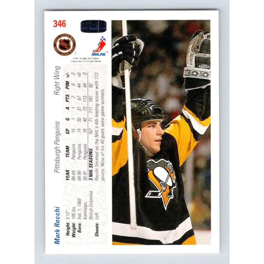 1991-92 Upper Deck #346 Mark Recchi NM-MT Hockey Card - Hockey Card Single