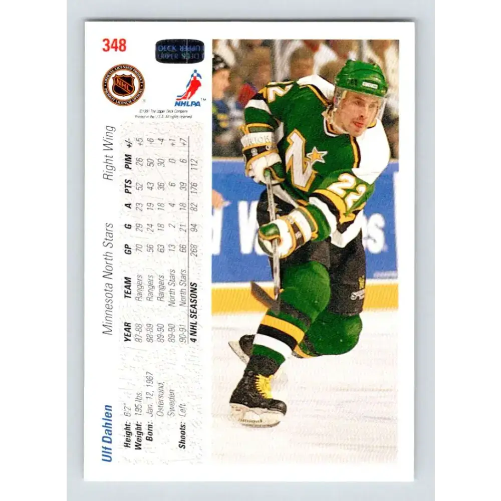 1991-92 Upper Deck #348 Ulf Dahlen NM-MT Minnesota North Stars Hockey Card - Hockey Card Single