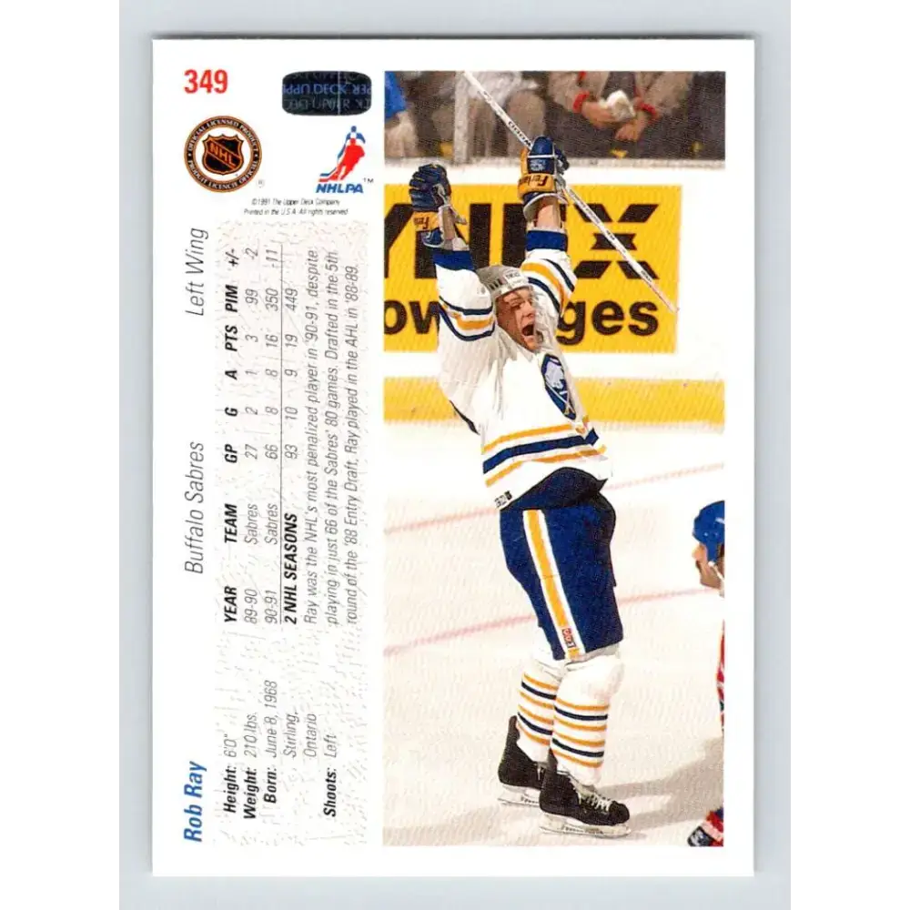 1991-92 Upper Deck #349 Robert Ray NM-MT Buffalo Sabres Hockey Card - Hockey Card Single