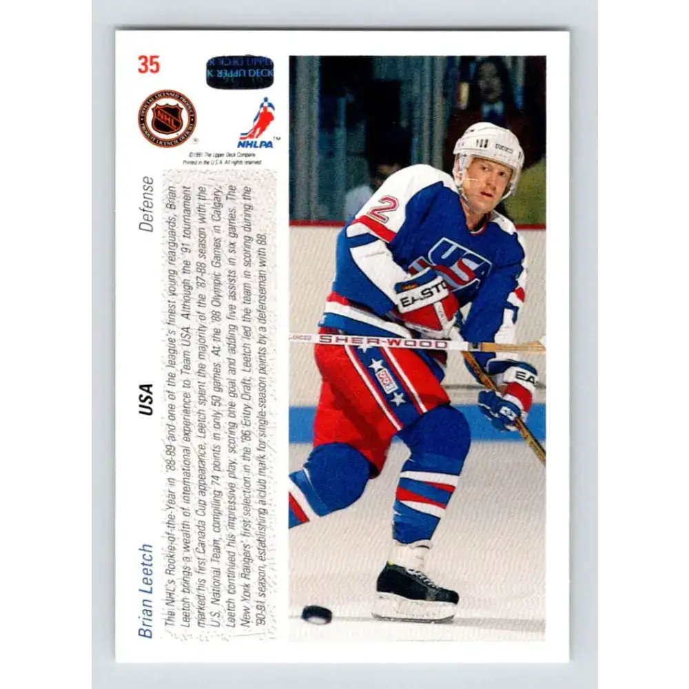 1991-92 Upper Deck #35 Brian Leetch NM-MT New York Rangers Hockey Card - Hockey Card Single