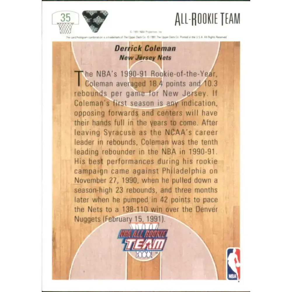 1991-92 Upper Deck #35 Derrick Coleman ART NM-MT New Jersey Nets Basketball Card - Basketball Card Single