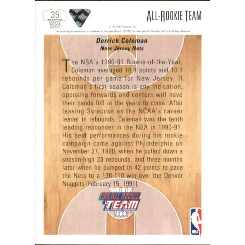 1991-92 Upper Deck #35 Derrick Coleman ART NM-MT New Jersey Nets Basketball Card - Basketball Card Single