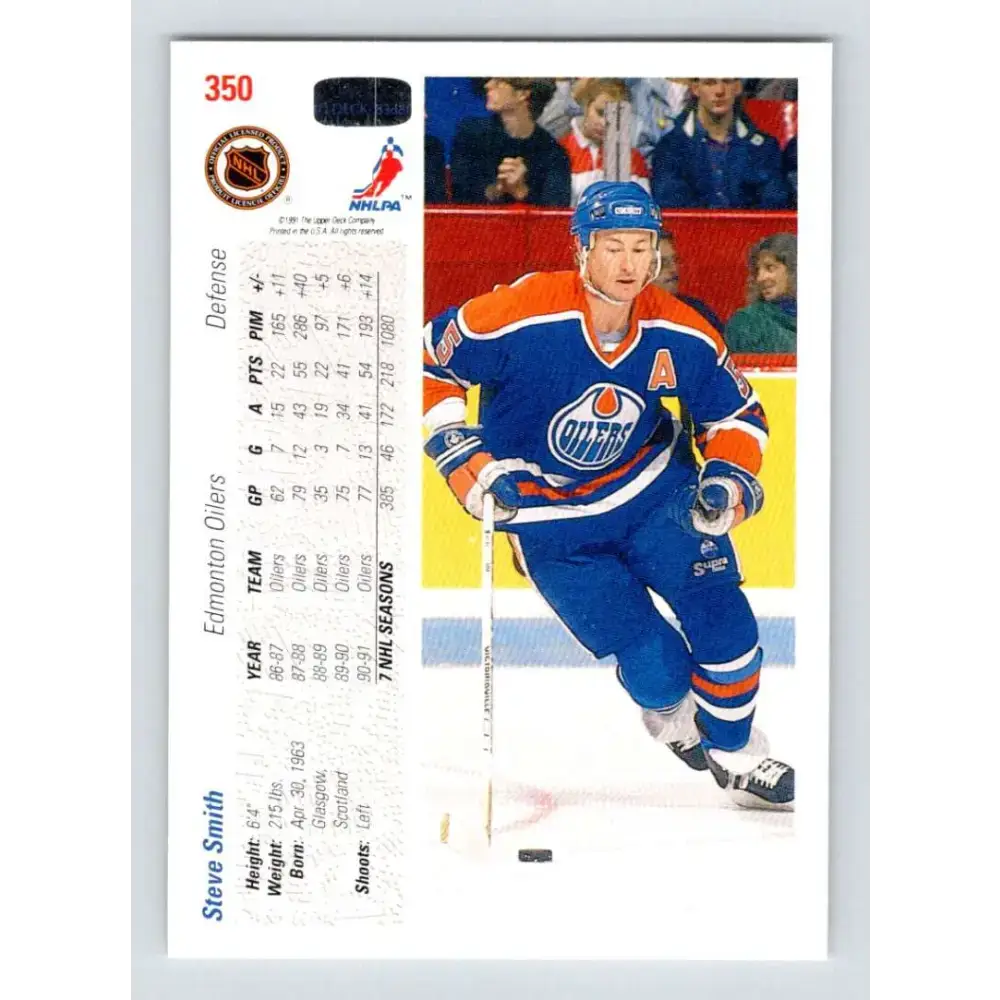 1991-92 Upper Deck #350 Steve Smith NM-MT Hockey Card - Hockey Card Single
