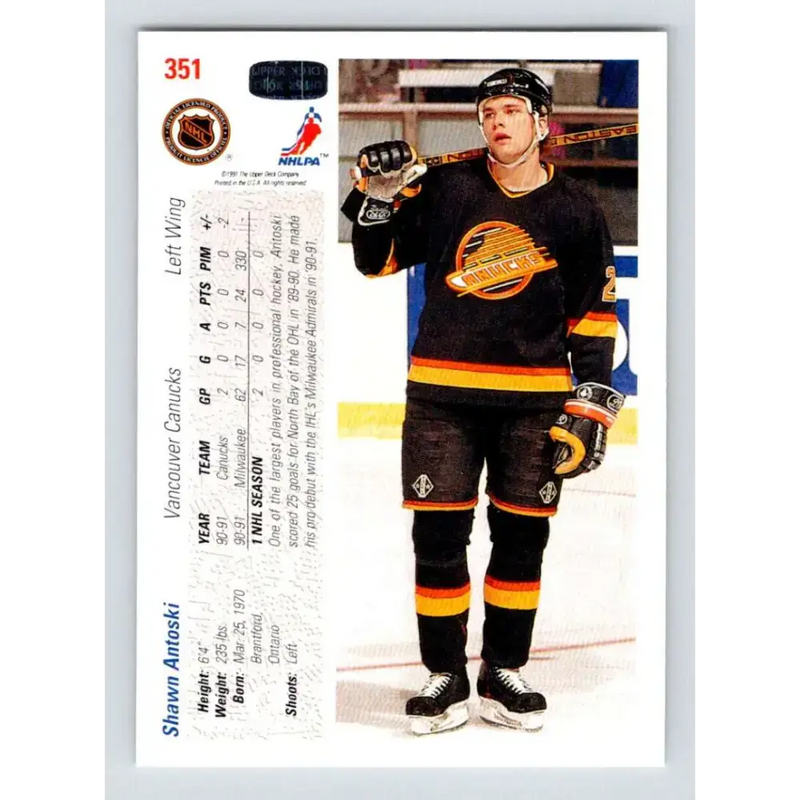1991-92 Upper Deck #351 Shawn Antoski NM-MT Vancouver Canucks Hockey Card - Hockey Card Single
