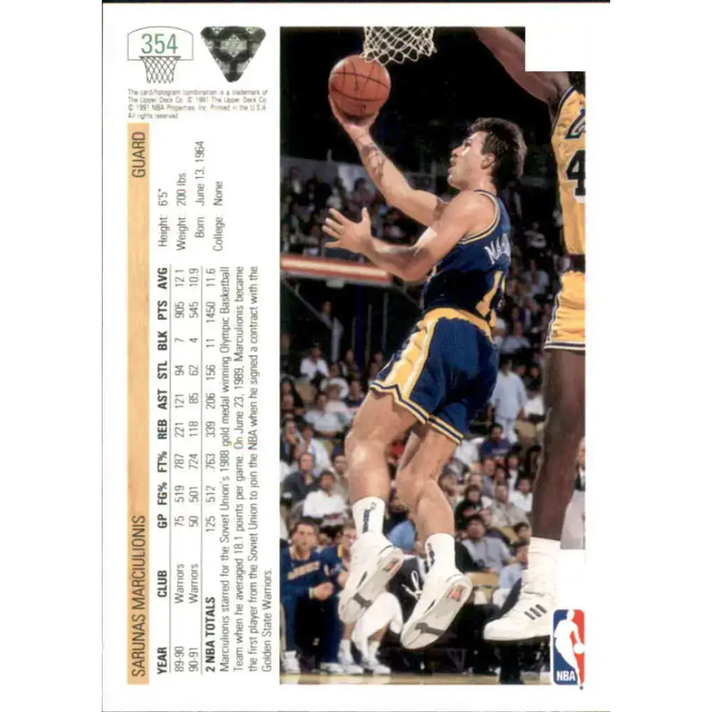1991-92 Upper Deck #354 Sarunas Marciulionis NM-MT Golden State Warriors Basketball Card - Basketball Card Single