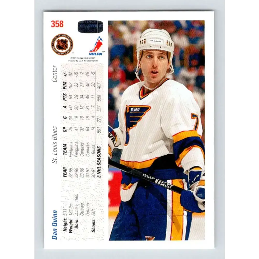 1991-92 Upper Deck #358 Dan Quinn NM-MT Hockey Card - Hockey Card Single