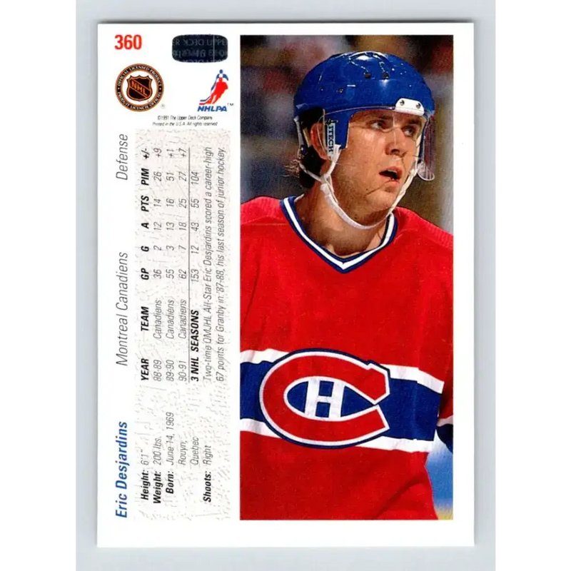 1991-92 Upper Deck #360 Eric Desjardins NM-MT Montreal Canadiens Hockey Card - Hockey Card Single