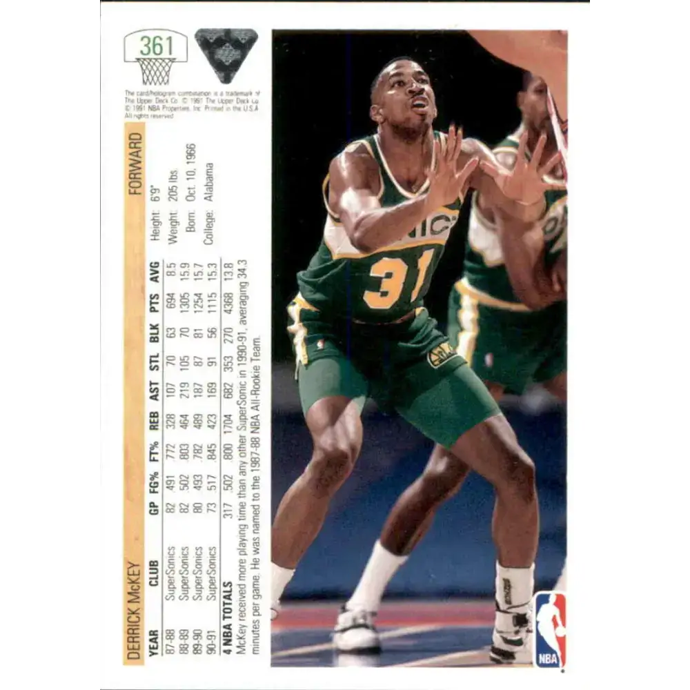 1991-92 Upper Deck #361 Derrick McKey NM-MT Seattle SuperSonics Basketball Card - Basketball Card Single