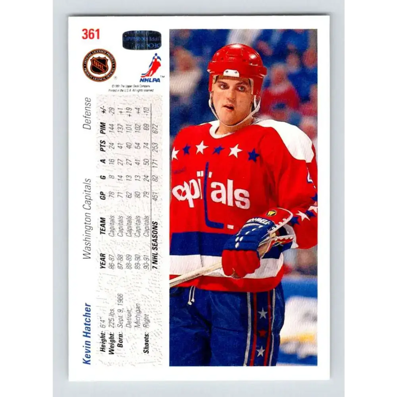1991-92 Upper Deck #361 Kevin Hatcher NM-MT Washington Capitals Hockey Card - Hockey Card Single