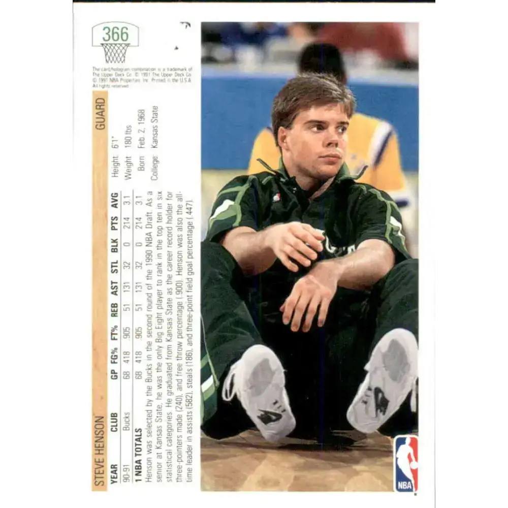 1991-92 Upper Deck #366 Steve Henson NM-MT Milwaukee Bucks Basketball Card - Basketball Card Single