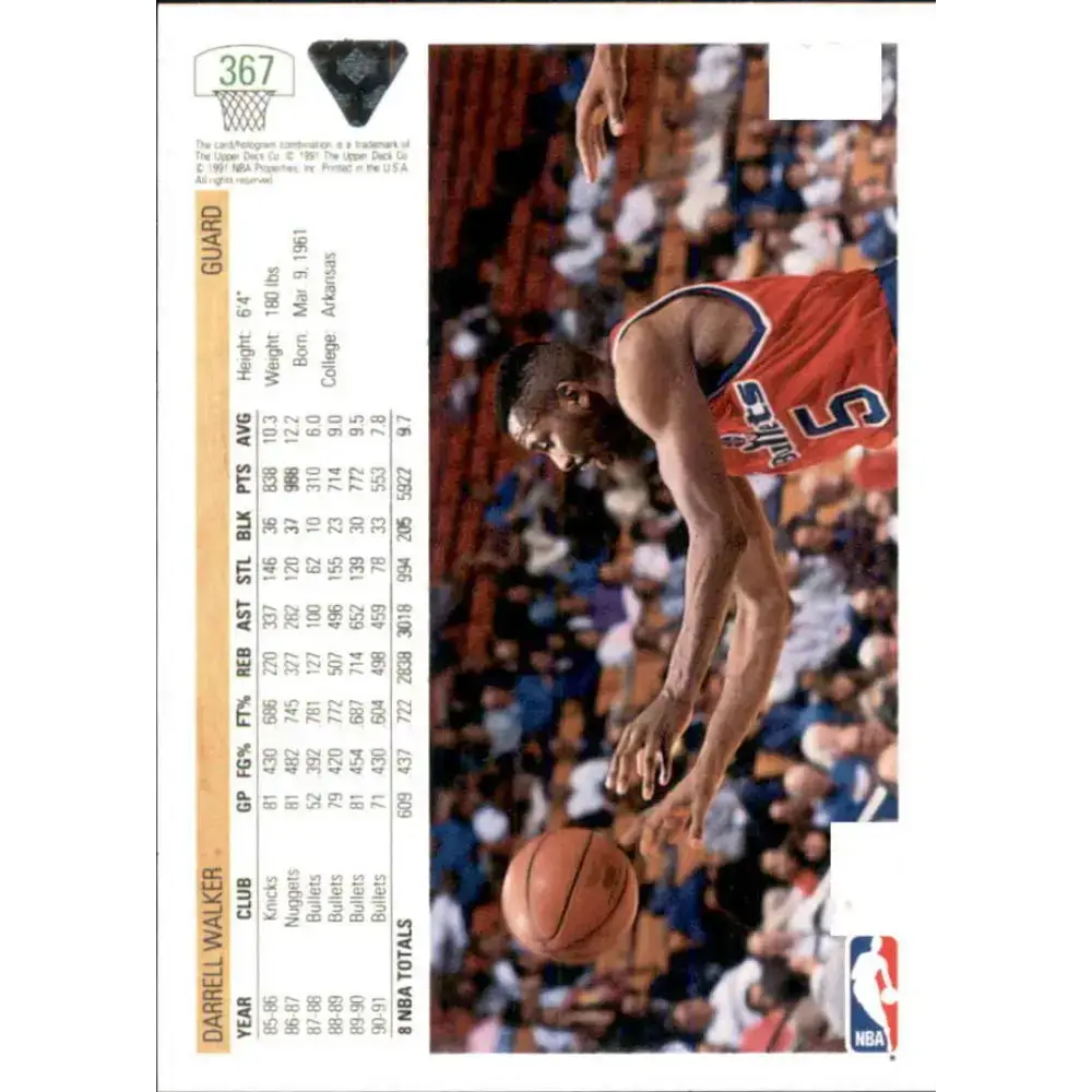 1991-92 Upper Deck #367 Darrell Walker NM-MT Washington Bullets Basketball Card - Basketball Card Single