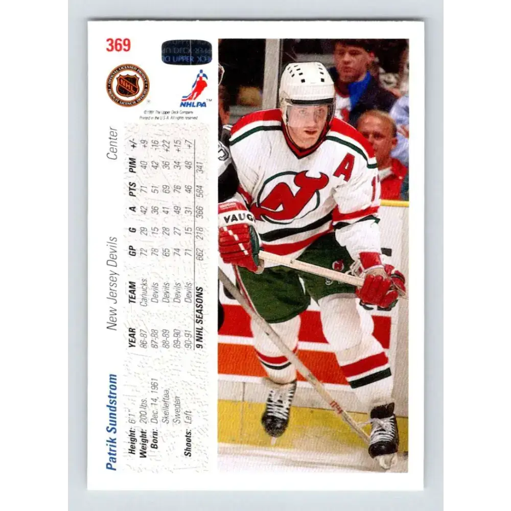 1991-92 Upper Deck #369 Patrik Sundstrom NM-MT New Jersey Devils Hockey Card - Hockey Card Single
