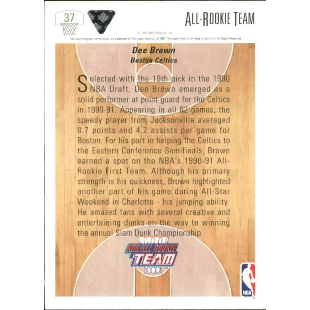 1991-92 Upper Deck #37 Dee Brown ART NM-MT Boston Celtics Basketball Card - Basketball Card Single