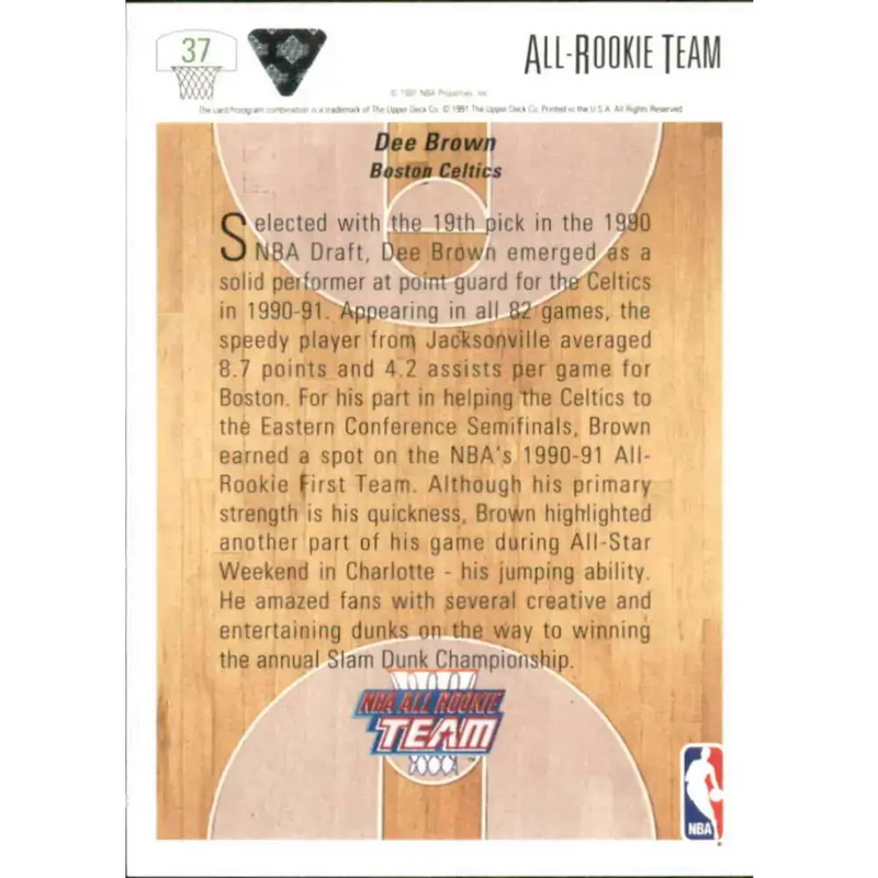 1991-92 Upper Deck #37 Dee Brown ART NM-MT Boston Celtics Basketball Card - Basketball Card Single